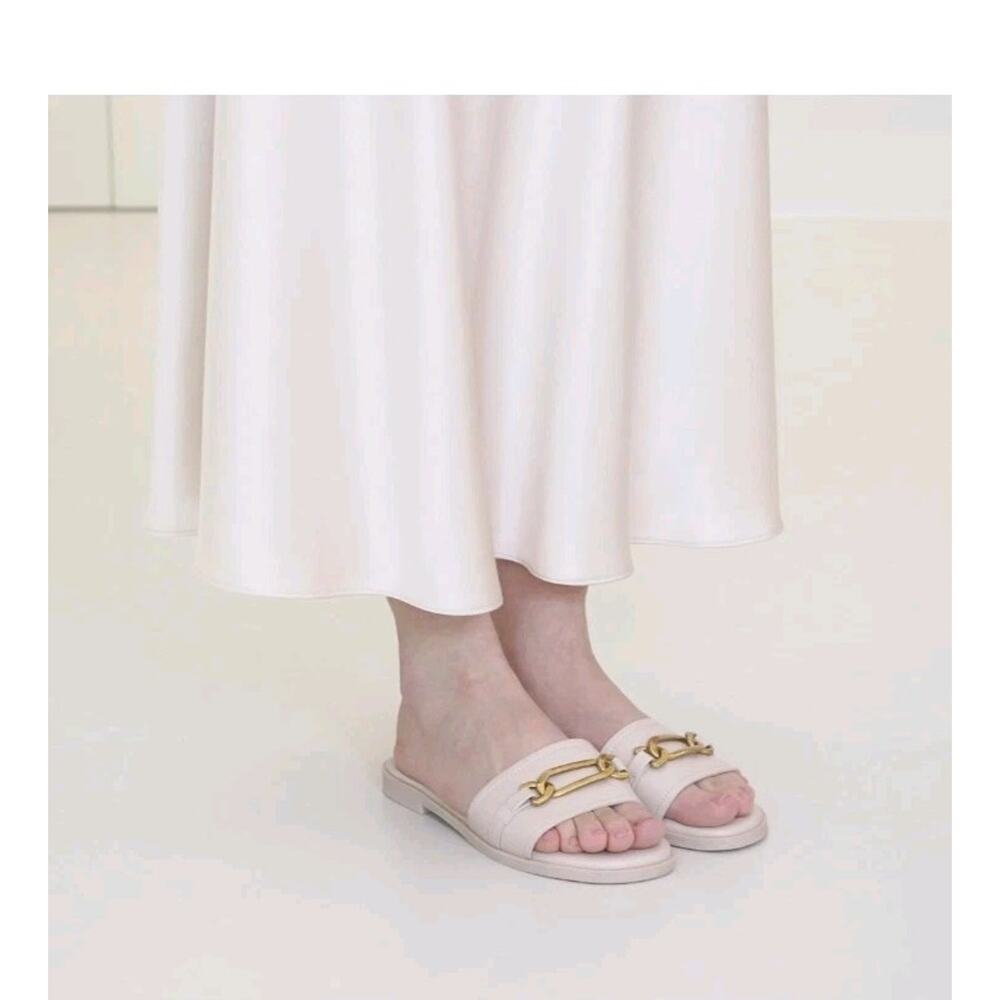 Hofeny Womens Flat Sandals Round Open Toe Slip On Leather Slides Summer Sz 8 s1 - Picture 4 of 8